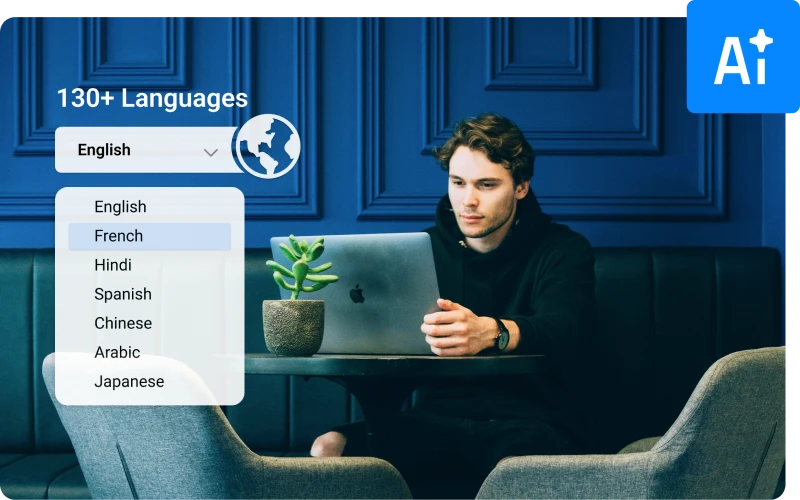 Image showing that Transmonkey document translator can translate 130+ languages